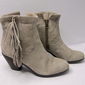 SAM EDELMAN Suede Ankle Booties Fringe Zip Up‎ Stacked Heel Size 10 Boho Western